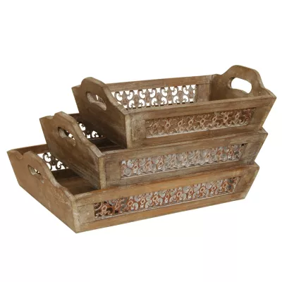 Clayre & Eef Eindrucksvolle Holz-Tabletts (3er Set)