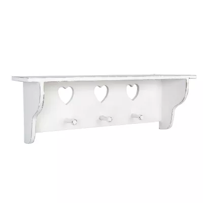 Clayre & Eef Garderobe Regal Weiß Herzen mit 3 Haken ca. 60 x 20 x 15 cm