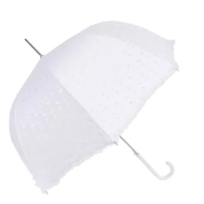 Clayre & Eef Schirm Regenschirm Weiß Stickmotiv ca 93 x 90 cm