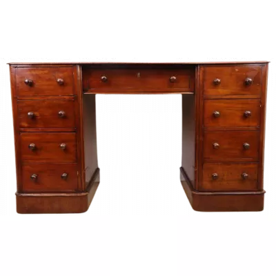 Antiker Pedestal Desk / Säulenschreibtisch, freistehend, Mahagoni, ca. 1850