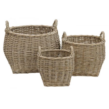 Clayre & Eef Korb Körbe Rattan 3er Set ca. 52 x 52 x 43 / 45 x 45 x 33 / 36 x 36 x 28 cm