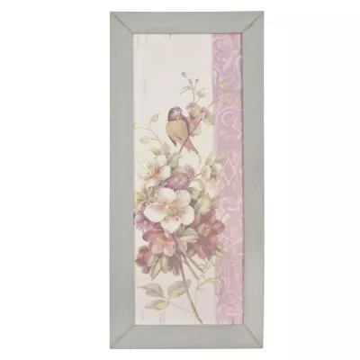 Clayre & Eef gerahmtes Bild auf Stoff Blumen Vogel ca. 35 x 75 x 3 cm