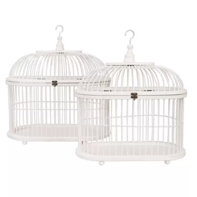 Clayre & Eef Vogelhaus Pflanzkäfig 2er Set Weiß ca. 48 x 28 x 55 cm / 41 x 21 x 50 cm