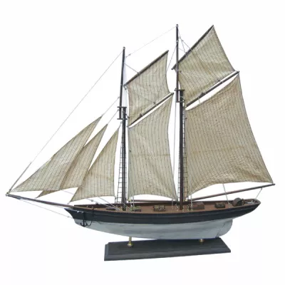 Maritim by Morris Segel-Yacht, Holz mit Stoffsegel, L: 85cm, H: 72cm - Modell komplett auf alt gemacht
