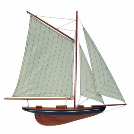 Segel-Yacht, Halbmodell, blau/natur, Holz mit Stoffsegel, L: 56cm, H: 52cm
