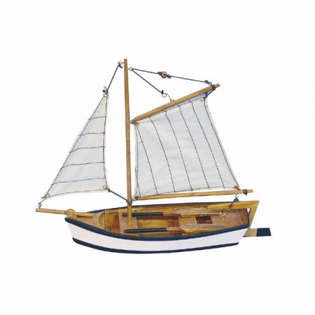 Fischerboot, Holz mit Stoffsegel, L: 25cm, H: 23cm