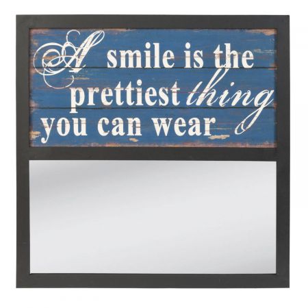 Clayre & Eef Wandspiegel Holz Spruch: A smile is the prettiest thing you can wear ca. 60 x 60 cm