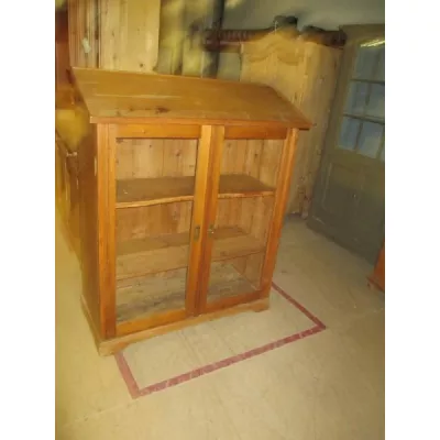 Massive Glas Vitrine aus Weichholz