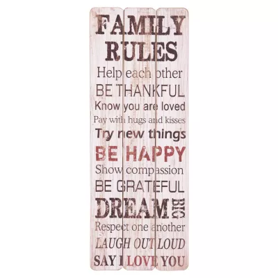 Clayre & Eef Wandschild weiß- braun mit farbiger Schrift Family Rules...