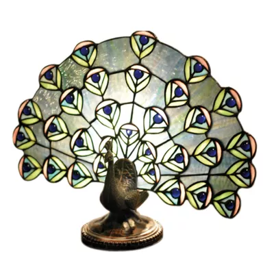 Clayre & Eef Wandlampe im Tiffany-Stil Pfau 33 x 15 cm