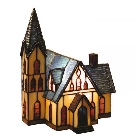 Clayre & Eef Dekolampe Tiffany Figurleuchte im Tiffany-Stil Kirche 25x20cm