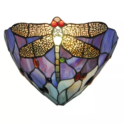 Clayre & Eef Wandlampe im Tiffany-Stil 30x19cm dunkle Libelle