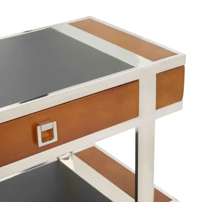 Massivholz Konsolentisch mit Leder & Edelstahl