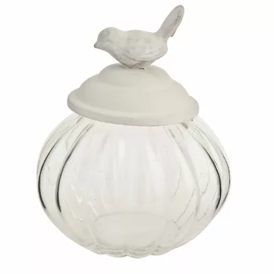 Clayre & Eef Vorratsglas mit Deckel Vogel Weiß ca. 16 x 18 cm