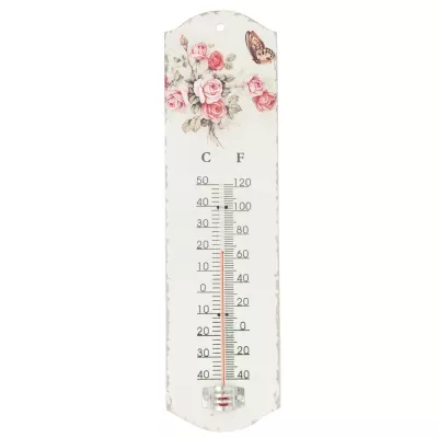Clayre & Eef Thermometer mit Blumenmuster, weiß