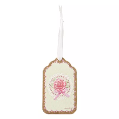 Clayre & Eef Etikett mit Rosenmotiv zum Aufhängen, braun/weiss