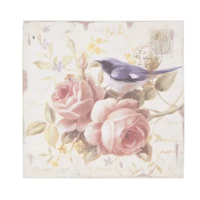 Clayre & Eef Gemälde "Blume mit Vogel" 20*20cm