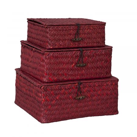 Clayre & Eef Körbchen 3er Set Rot ca. 18 x 18 x 6 / 21 x 21 x 8 / 24 x 24 x 10 cm