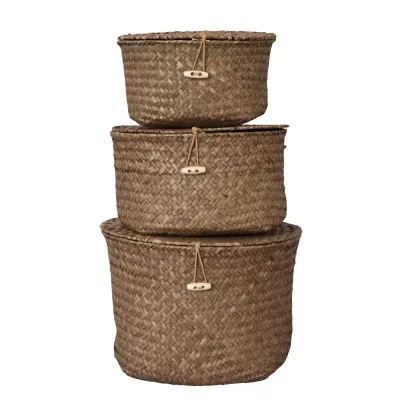 Clayre & Eef Körbchen 3er Set Braun ca. Ø 27 x 15 / Ø 24,5 x 14 / Ø 21 x 13 cm