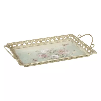 Clayre & Eef Tablett Blumen Schmetterlinge ca. 37 x 22 x 5 cm