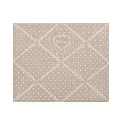 Clayre & Eef Beigefarbenes Stoff Nostalgie Memoboard Pinnwand Kartenhalter 48x40 cm