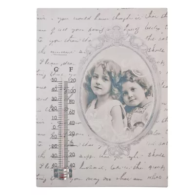 Clayre & Eef Wandschild mit Thermometer \'2 Mädchen\' ca. 19 x 26 cm