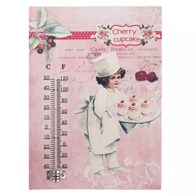 Clayre & Eef Wandschild mit Thermometer \'Cherry Cupcake\' ca. 19 x 26 cm