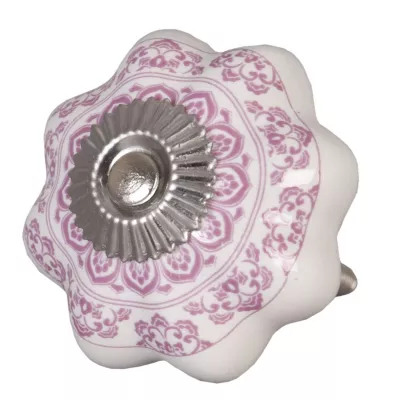 Clayre & Eef Türknopf Möbelknopf weiß/violett ca. 4,5 x 4,5 cm