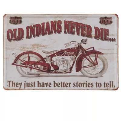 Clayre & Eef Schild Wandschild Blechschild Motorrad Old Indians never die... ca. 20 x 30 cm