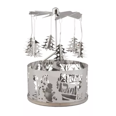 Clayre & Eef Teelichthalter Kerzenmobile Kerzen-Karussell Engelspiel Tannenbaum Tannenbäume silberfarbig ca. Ã˜ 8 x 12 cm