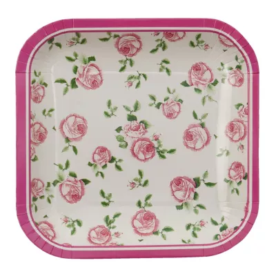 Clayre & Eef Einwegteller (10 Stück) Blumen rosa ca. 15 x 15 cm