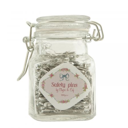 Clayre & Eef Jar with 300 safety pins 5x5x8 cm