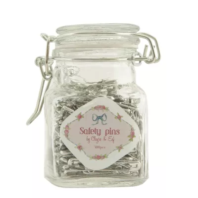 Clayre & Eef Jar with 300 safety pins 5x5x8 cm