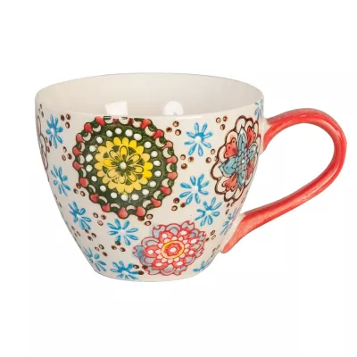 Clayre & Eef Becher aus Porzellan creme - rot - bunt 8cm