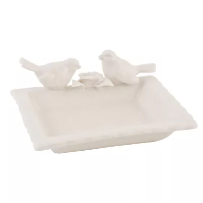 Clayre & Eef Seifenschale weiß mit Vögelchen und Rose