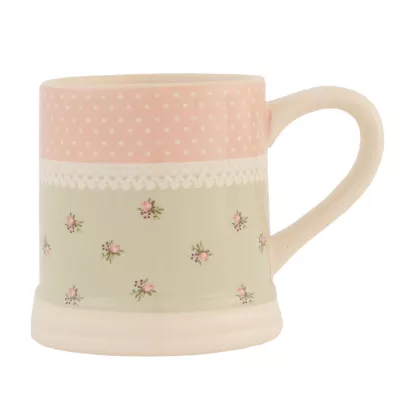 Clayre & Eef Kaffe Tasse Cup rose / grün mit Rosen Design
