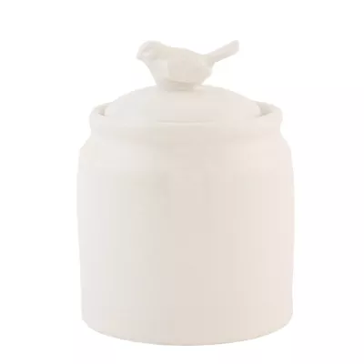 Clayre & Eef Keramik Vorratsdose weiß mit Vogel 10 x 15 cm