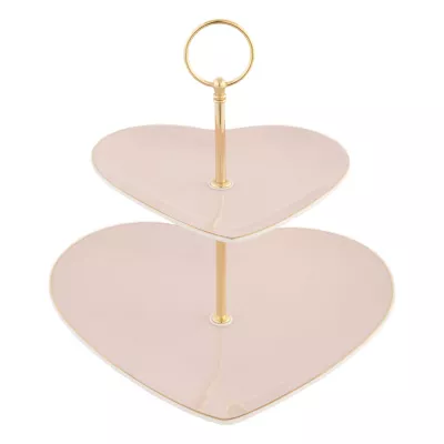 Clayre & Eef Etagere 2lagig herzförmig rosa ca. 26 x 24 x 25 cm