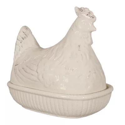 Clayre & Eef Büchse mit Deckel Huhn weiß ca. 22 x 15 x 22 cm