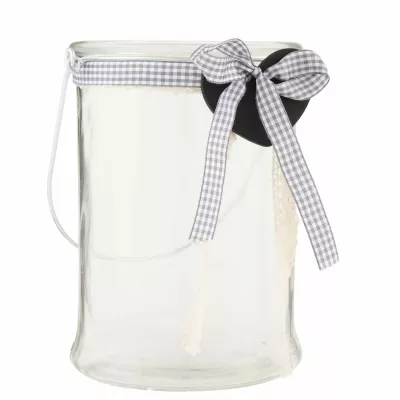 Clayre & Eef Schönes Teelicht Glas mit Schleife 15*21cm