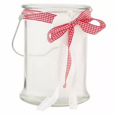 Clayre & Eef Schönes Teelicht Glas mit Schleife 12*16cm