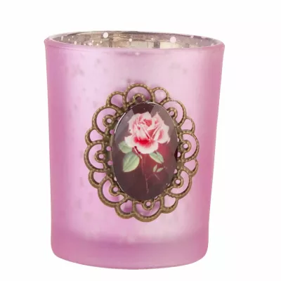 Clayre & Eef Teelichthalter roas mit Rosenmotiv 5*6cm