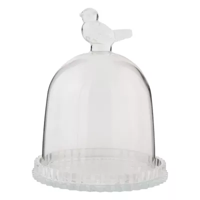 Clayre & Eef Kuchenglocke Vogel Glas transparent OHNE TELLER ca. Ø 12 x 17 cm