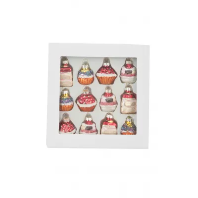 Clayre & Eef Weihnachtskugel-Set Cupcakes bunt 12tlg.