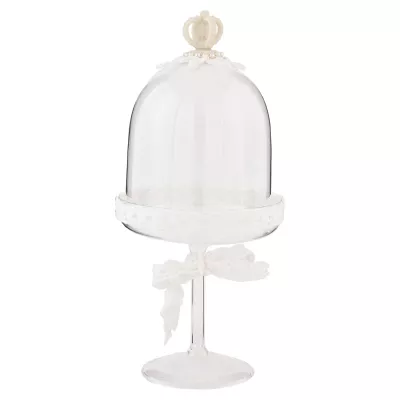 Clayre & Eef Kuchenglocke Krone Glas transparent OHNE TELLER ca. Ø 12 x 26 cm