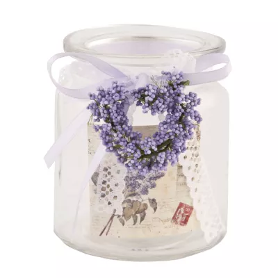 Clayre & Eef Windlicht Transparent Kranz Lila ca. Ø 8 x 9cm