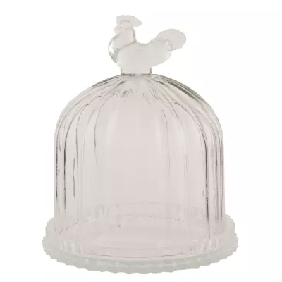 Clayre & Eef Teller mit Deckel Glocke Hahn transparent ca. Ø 13 x 16 cm