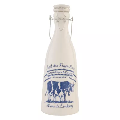 Clayre & Eef Flasche Glas weiss \"Lait des Pays-Bas\" ca. 10 x 29 cm