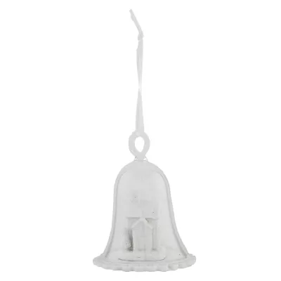 Clayre & Eef Anhänger Weihnachtskugel Glocke Haus weiß ca. Ø 7 x 10 cm