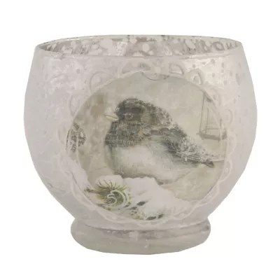 Clayre & Eef Teelichthalter Windlicht Vogel weiß ca. Ø 8 x 7 cm